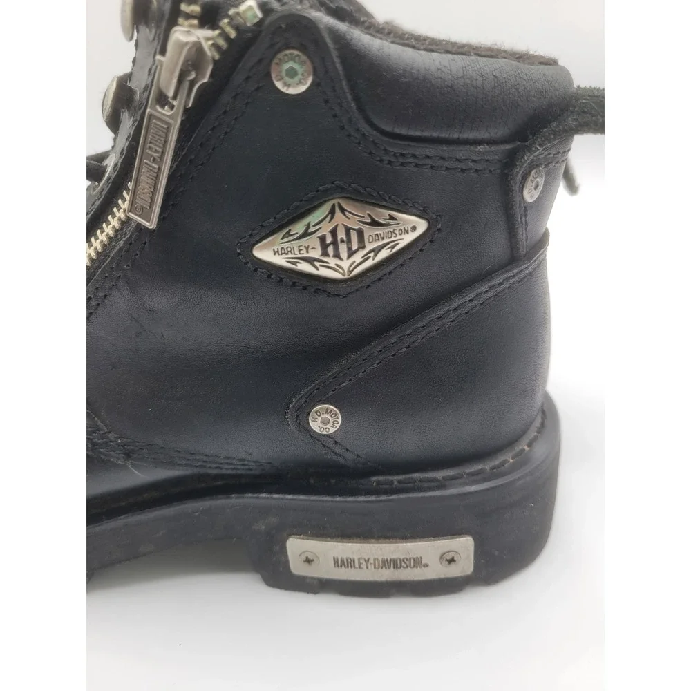 Harley Davidson 81639 Black Leather Biker Boots Side Zip Mens 9.5 Womens 11